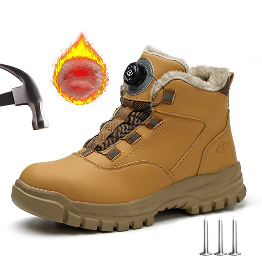 Work Shoes Men Anti-smashing Anti-puncture Safety Shoes Rotating Buttons Autumn Winter Protective Work Safety Boots