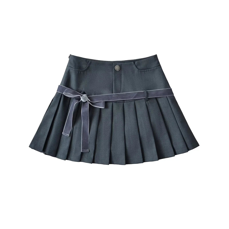 Women's Y2k A-line Pleated Skirt Vintage Plaid Mini Skirt Harajuku Korean Elegant Preppy Style Bow Skirts 2000s Clothes Summer