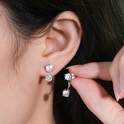 2 in 1 Full 5mm D Color Moissanite Stud Earrings for Women S925 Silver 2cttw All Diamond Earring Pierced Ear Fine Jewelry