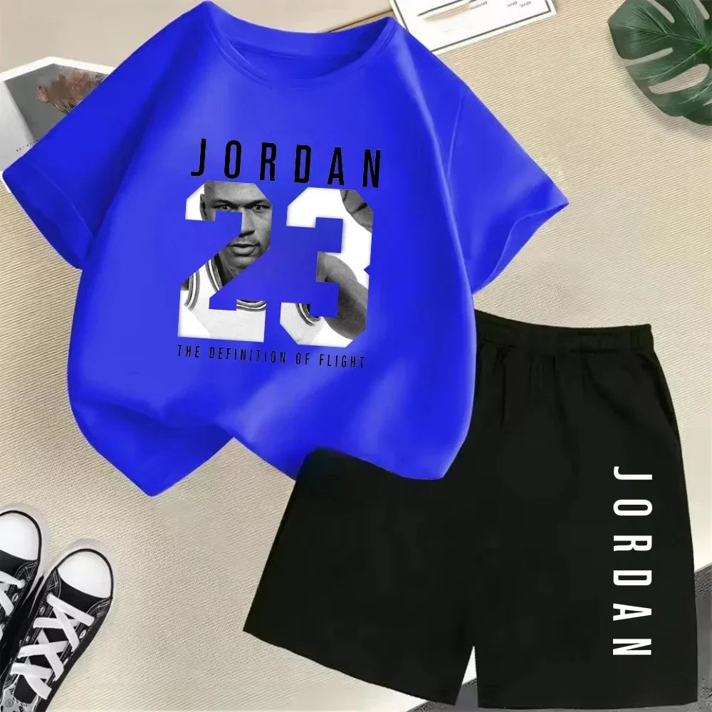 Été à manches courtes enfants T-shirt ensemble sport mode garçons filles Shorts 2 pièces ensemble décontracté marque impression