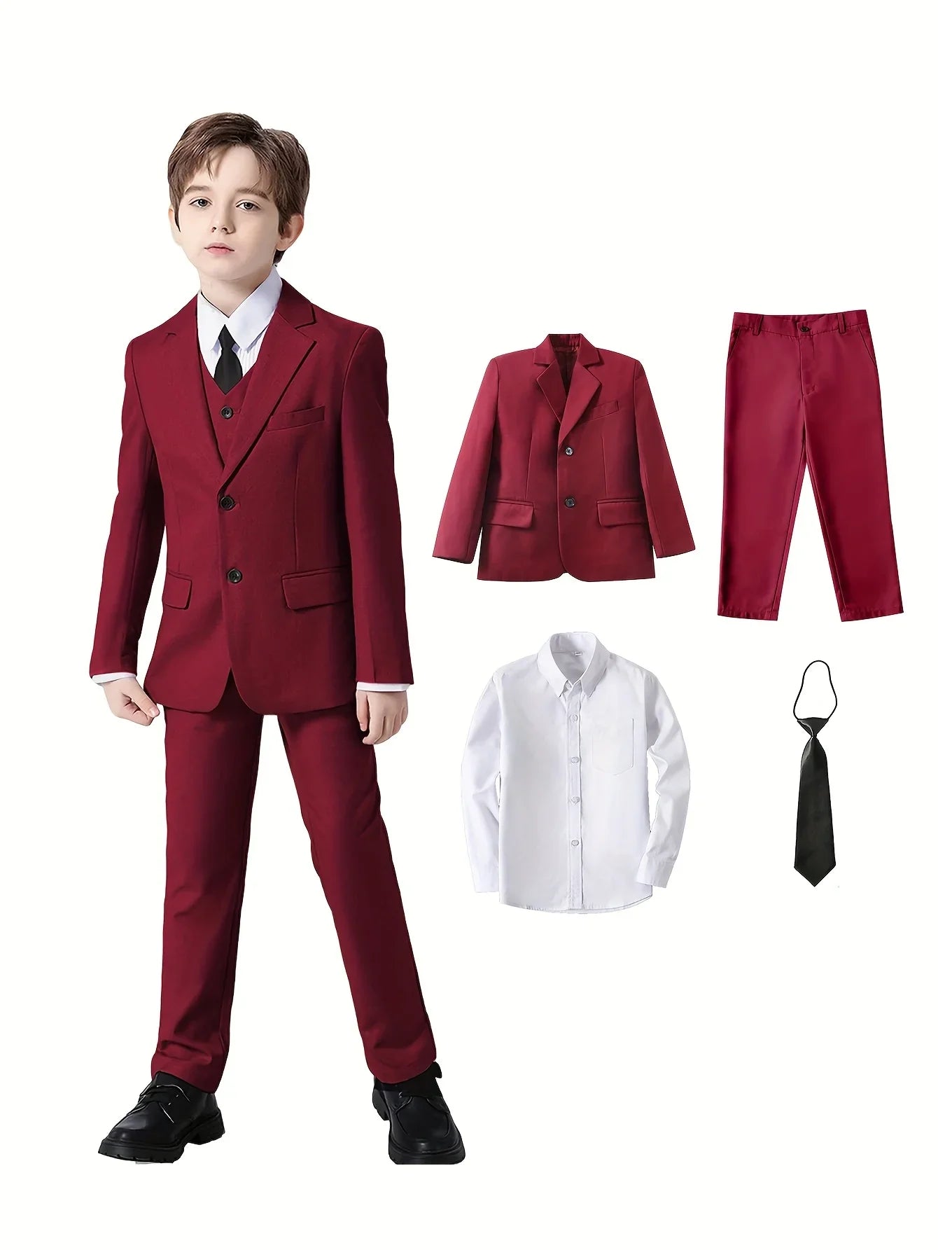 Boys Suit 4 Piece Jacket Pants Shirt Tie Bow Tie Random Wedding Birthday Party Gift Size 2-16Y Teens Suit Tuxedo
