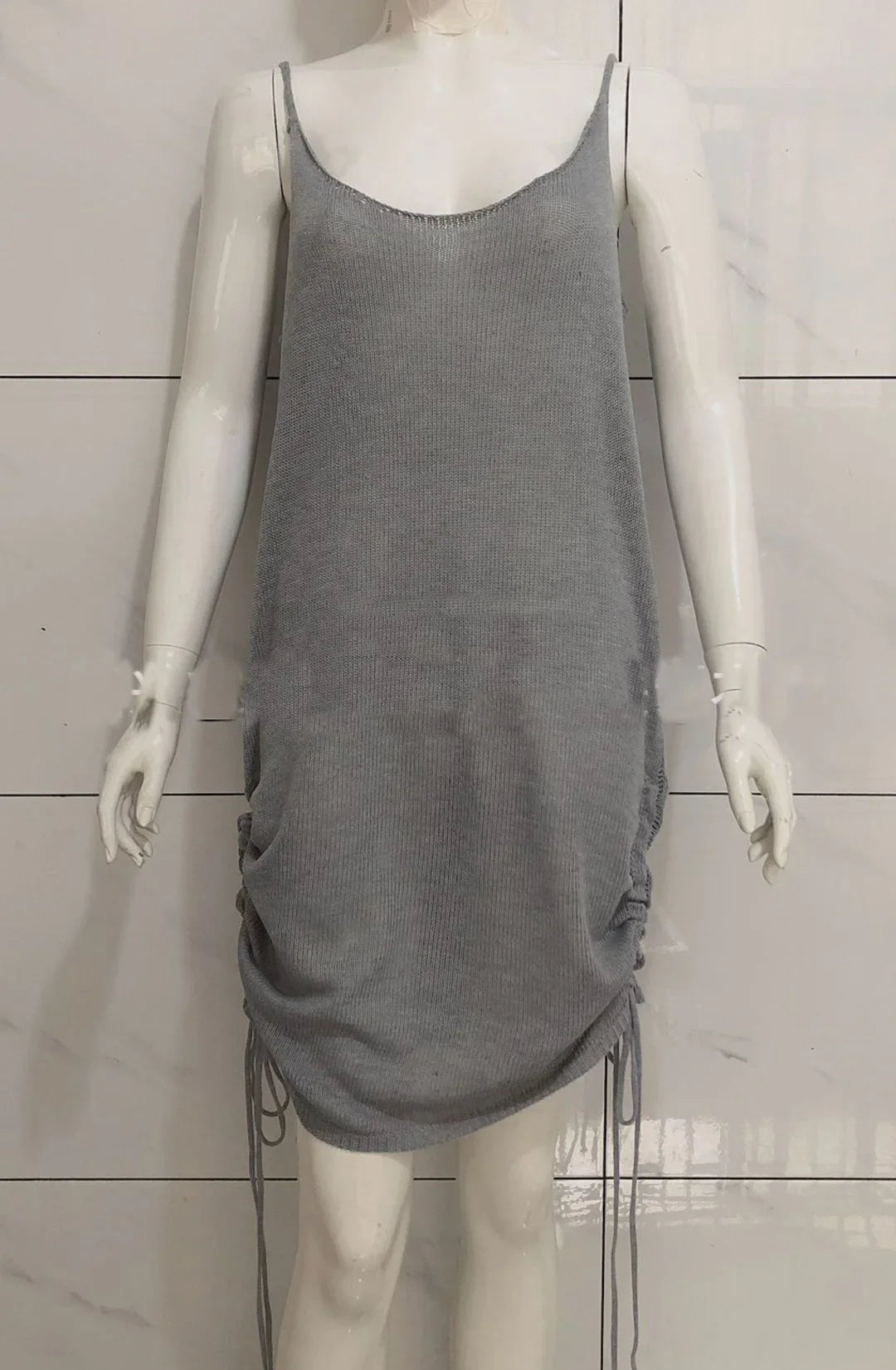 Women Spaghetti Strap Knitted Dress Fashion Solid Summer Sleeveless Sexy Mini dresses for lady Bodycon sweater mini dresses