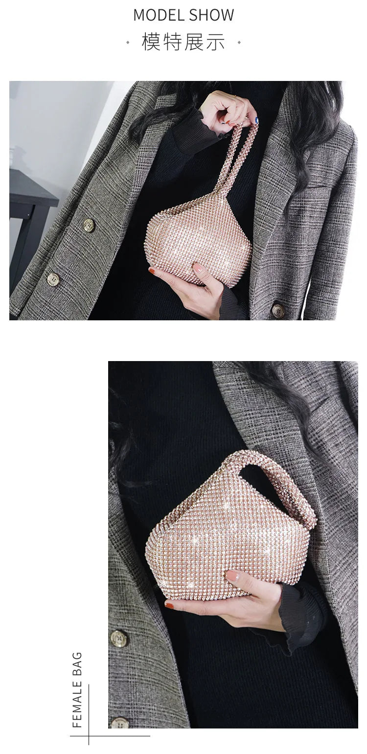 Fashion Women's Dinner Bag Diamond Inlaid Fashion New Handbag Mobile Zero Wallet Wedding Women Model Bag Luxury Champagne Color