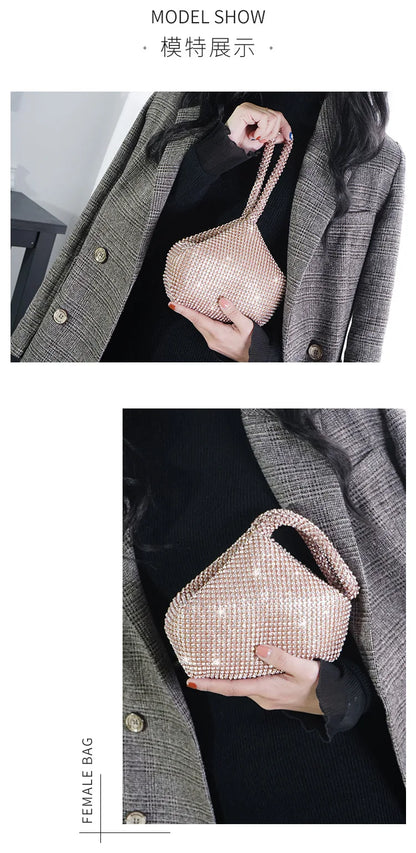 Fashion Women's Dinner Bag Diamond Inlaid Fashion New Handbag Mobile Zero Wallet Wedding Women Model Bag Luxury Champagne Color