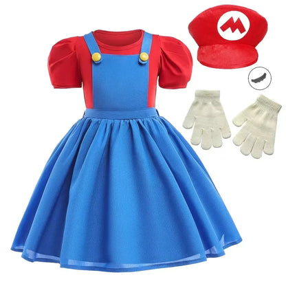 Super Bros Stage performance movie cosplay girls puff Sleeve Top+Dress Girl Halloween Birthday Party Cosplay