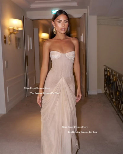 Blush Pink Chiffon Long Evening Dresses Sweetheart Mermaid Formal Prom Dresses Sleeveless Saudi Arabric Prom Gowns Customi