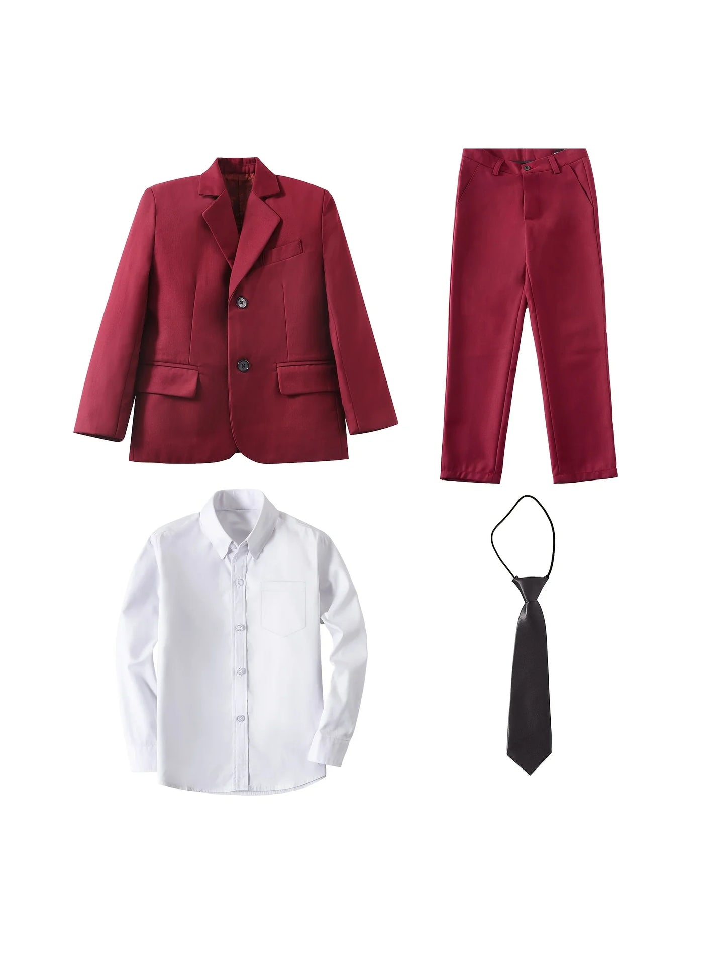 4pcs Boys' Suit Set Jacket Shirt Pants Tie Suitable for Banquets Weddings Graduation Ceremonies Black Sizes for 6Y-16Y Children