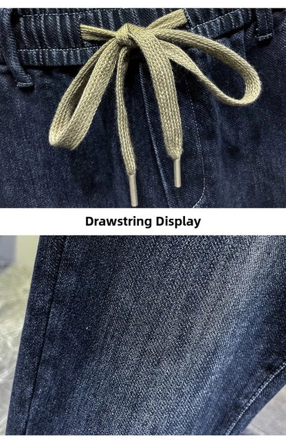 Warm Fleece Lined Elastic Waist Casual Straight Leg Men's Jeans Premium Quality Autumn Winter Thickened Stretch Denim Pants