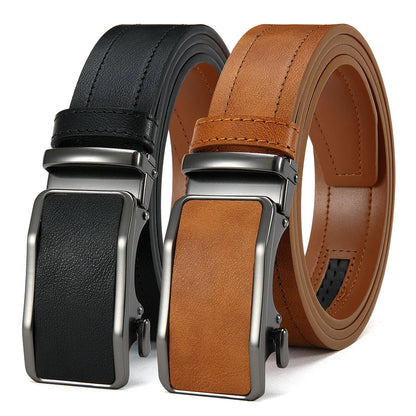 Men's Leather Belt Men's High-quality Business Belt Automatic Buckle Fashionable Ratchet Belt Can Be Adjusted Freely 2PCS