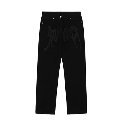 Men Y2K Embroidered High-waisted Straight Baggy Printed Jeans Hip Hop Teenager Boy Streetwear Skateboard Casual denim Trousers