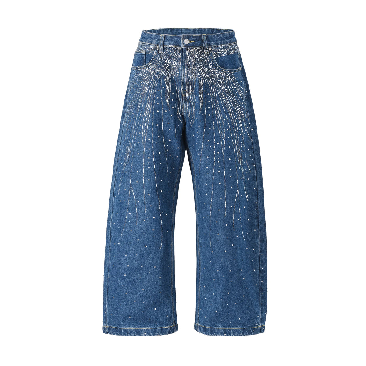 Full Rhinestone Print Washed Blue Baggy Jeans Mens and Women Ropa Hombre Streetwear Solid Casual Denim Trousers Loose Cargos