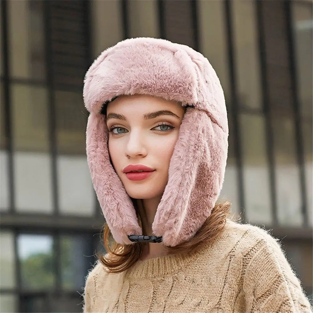 Women Men Thick Plush Windproof Winter Hat Russian Ushanka Snow Caps Bomber Hat
