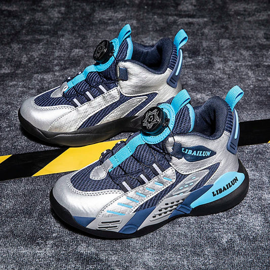 New Children Basketball Shoes Swivel Button Boys Fashion Sneakers Girls School Sport Shoes Kids Casual Trainers Outdoor Shoes