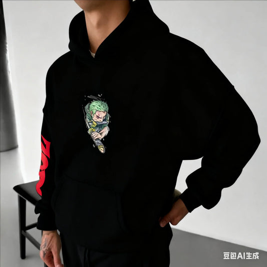 One Piece Zoro Anime Harajuku Streetwear Autumn Men Vintage Hoodie Winter Women Oversized Hooded Sweatshirt Long Sleeve Top Y2k