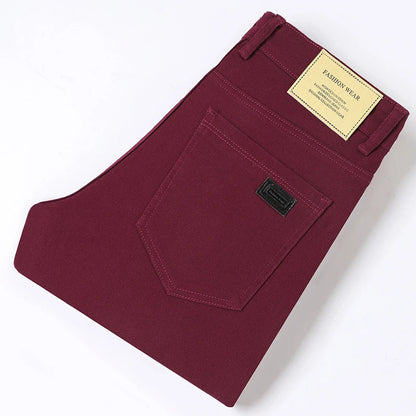 Cotton White Jeans Men's Elastic Soft Comfortable Business Casual Trousers Fashion Korean Fit Straight Spring Autumn Denim Pants