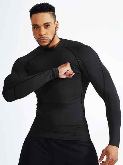 Fitness tight fitting men's long sleeved sports running basketball elastic base shirt with quick absorption and sweat wicking pr