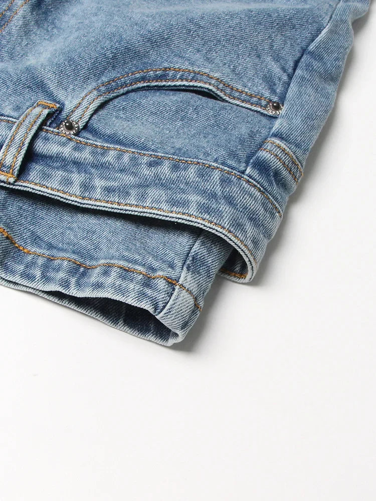 Denim Solid Shorts Skirts For Women High Waist Patchwork Irregular Hem Streetwear Short Pants Female Clothing 2022