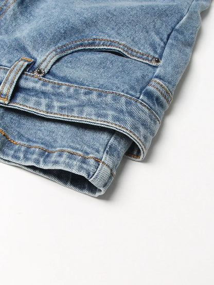 Denim Solid Shorts Skirts For Women High Waist Patchwork Irregular Hem Streetwear Short Pants Female Clothing 2022