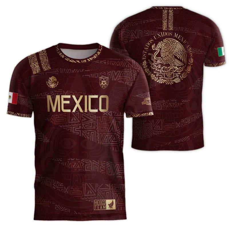 Mexico Aztec T-Shirt Men Women Mexican Eagle Emblem Graphic Tee Football sportswear, outdoor casual fashionable streetwear