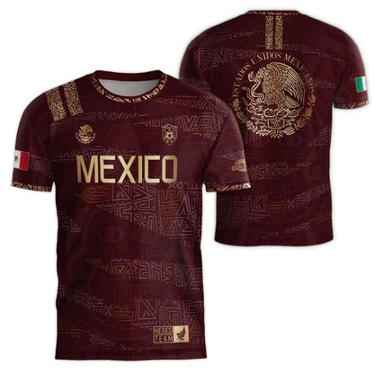 Mexico Aztec T-Shirt Men Women Mexican Eagle Emblem Graphic Tee Football sportswear, outdoor casual fashionable streetwear