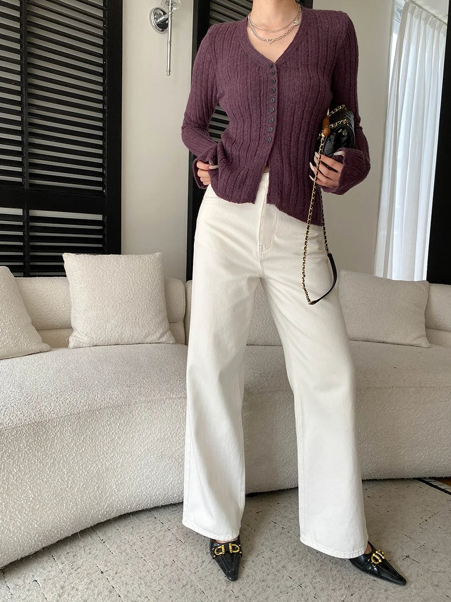Spring women's fashionable and simple commuting temperament, high waist wide leg straight leg slimming jeans