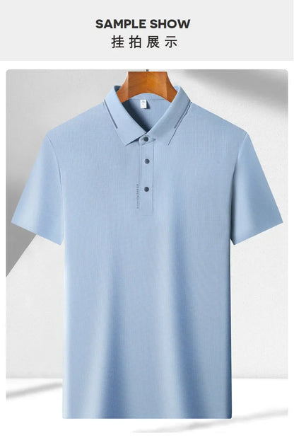 Men's Seamless Knit Polo Shirt - Summer Short Sleeve, Stretch Polyamide Spandex Blend Business Casual T-shirt