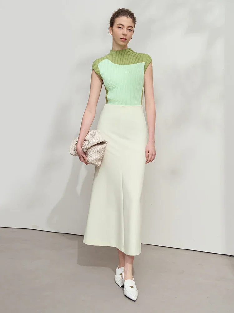 Minimalist Skirt Mermaid For Women 2025 Spring New Elegant Office Lady Solid Mid Length Slim Thin Elastic Skirts 12521065