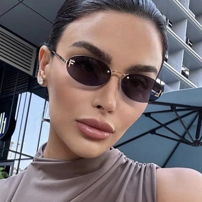 Elegant Diamond Oval Sunglasses Male Letter "F" Rimless Sunglasses  Car Sunglasses  Driving Glasses Sunglasses Women