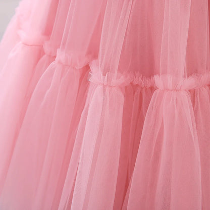Elegant Ruffles Wedding Party Baby Girls Dress Tulle Pink Bow Bridemaid Princess Birthday Kids Dresses For Girl Evening Costumes