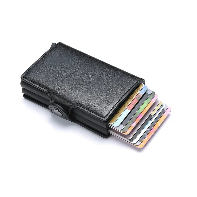 DIENQI-Carbon Credit Card Holder Men Wallet RFID PU Leather Metal Hasp Wallet Male Purse Minimalist Gifts for Men Carteiras