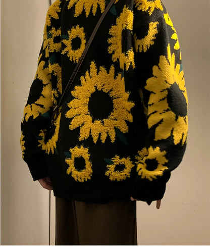 2024 Sweater Winter Sunflower Warm Sweaters  Fashion Male O-Neck Pullovers Sweater Men Loose Casual Sweater Thick Knitted Unisex