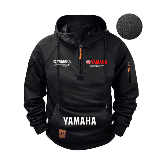 2026 new Yamaha autumn and winter vintage heavy-duty men's fleece hooded sweater long-sleeved motorcycle casual jacket