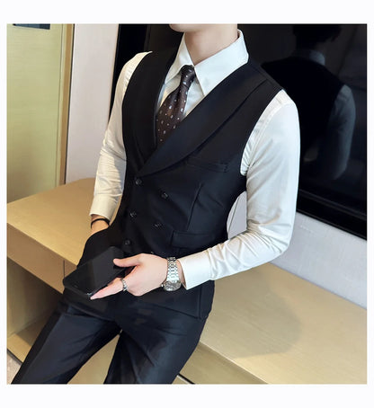 Men Luxury Double Breasted Design Solid Vest Formal Groom Wedding Dress Suit Vest Set Fashion Mens Club Singer Clothing 6XL-M