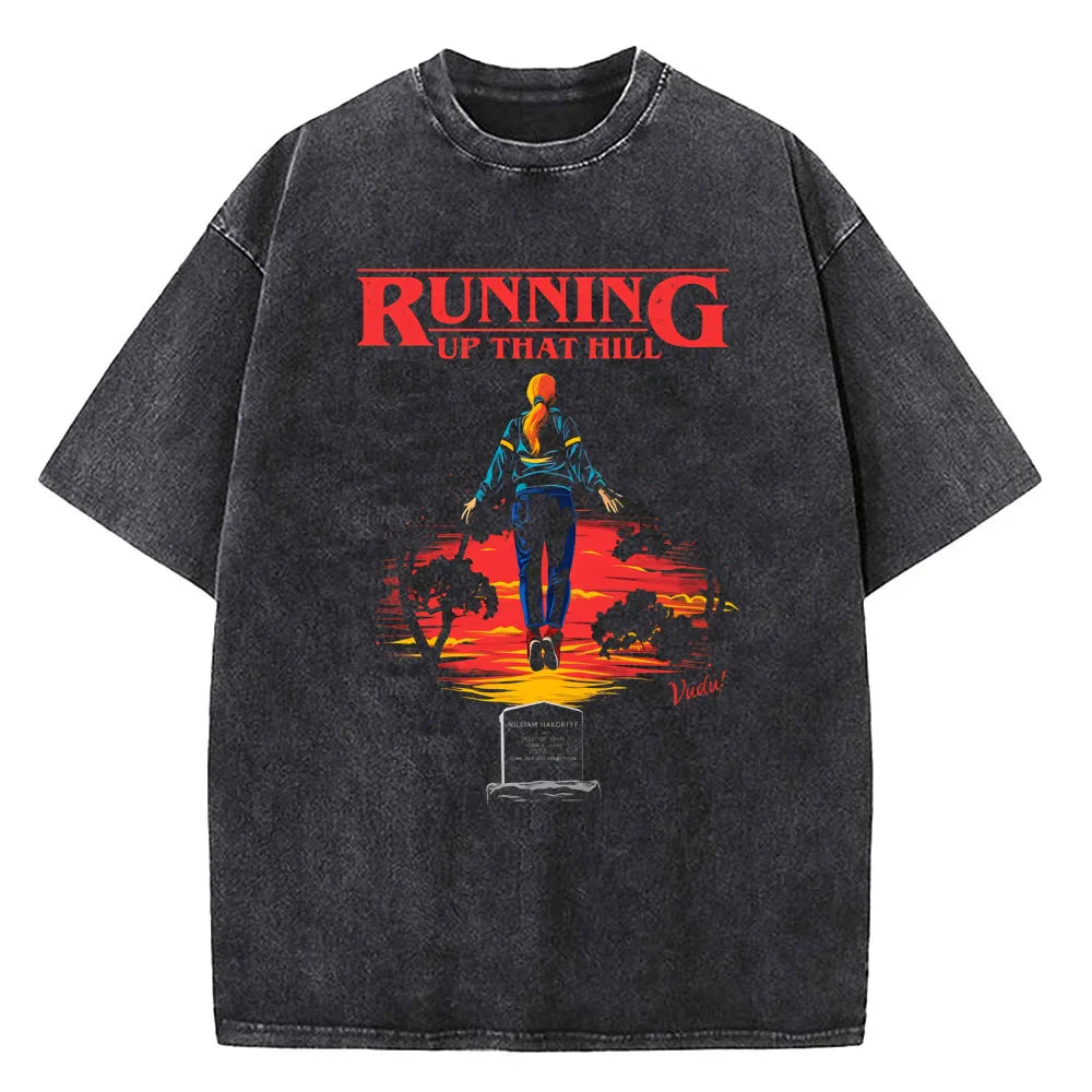 Demogorgon Hawkins Vintage Washed T Shirt Women Men Anime Cotton T Shirt Summer Harajuku Street Tops Clothing