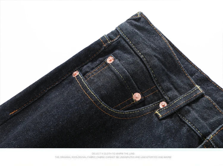 Japanese Handmade Embroidered Jeans Men's Pure Cotton Straight Tube Hip-Hop Popular Slim Red Ears Show Thin Trousers Devil Big M