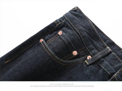 Japanese Handmade Embroidered Jeans Men's Pure Cotton Straight Tube Hip-Hop Popular Slim Red Ears Show Thin Trousers Devil Big M