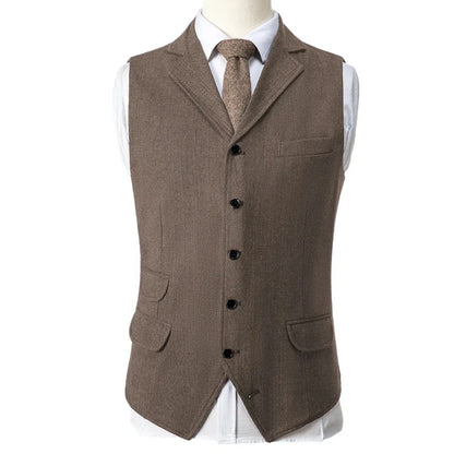 Men Vest Blue Herringbone Single Button With Lapel Waistcoat For Wedding Birthday Banquet Party Business Work Men Suit Vest