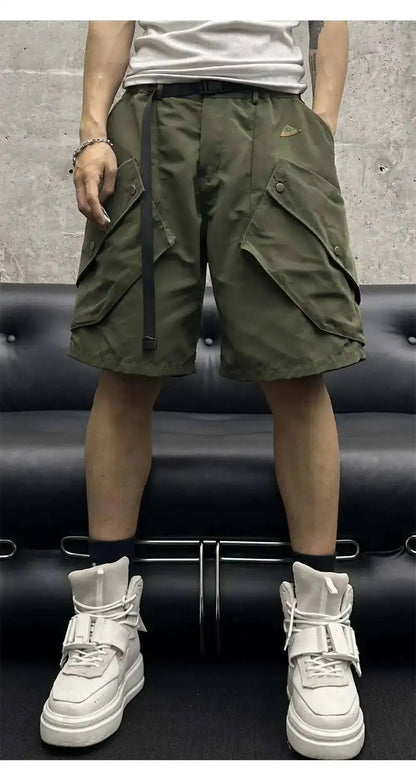 Summer New Men Tide High Street Drawstring Pocket Sports Casual Safari Style Shorts Loose Light Luxury Simple Capris HK4528