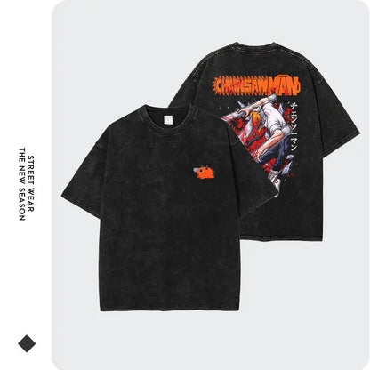 Anime C-Chainsaw M-Man T Shirts Oversized Vintage Washed Denji T-shirt Manga Power T Shirt Pochita Makima Reze Tops Tees man