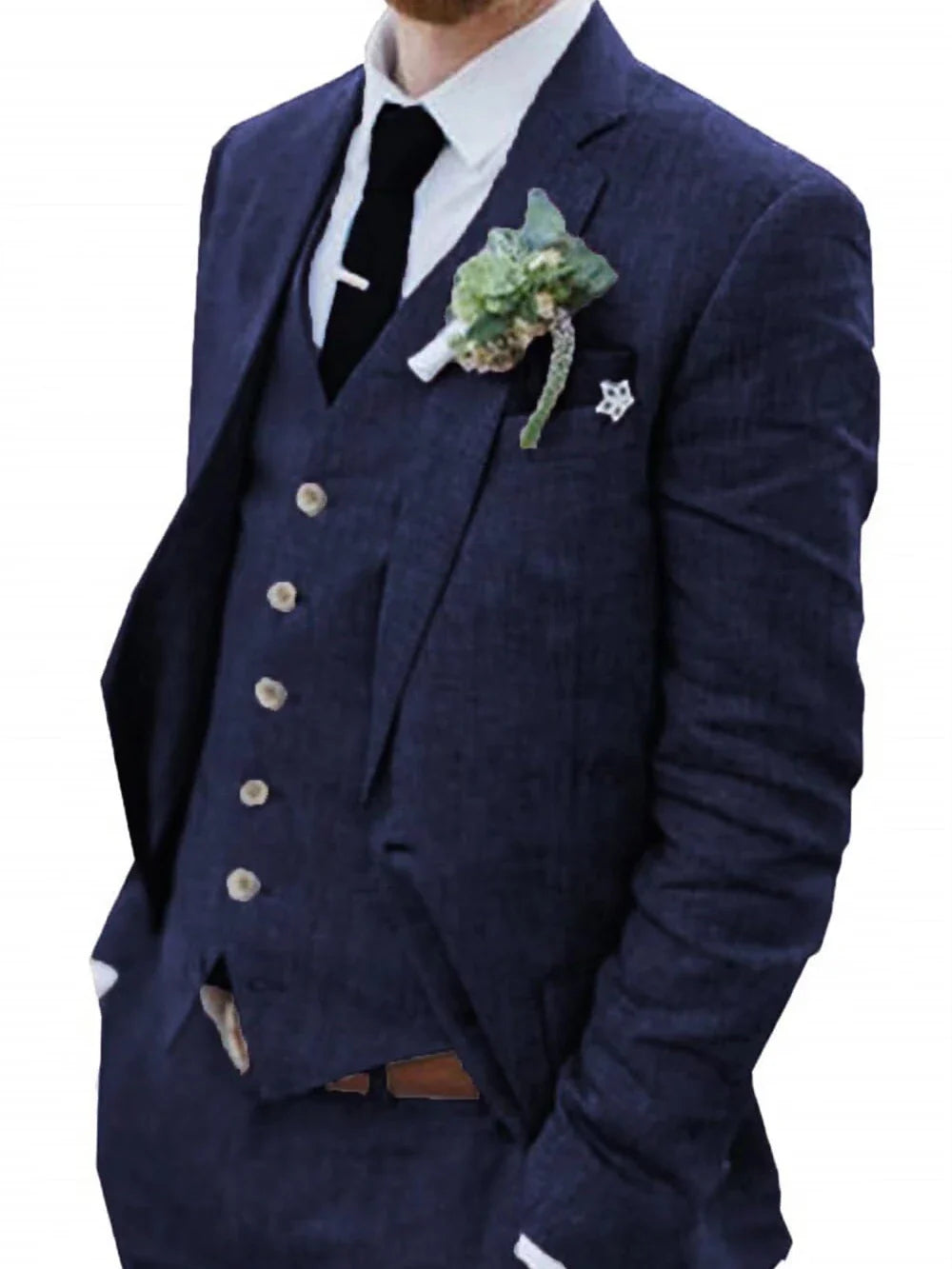High-End Retro Linen Men Suit Beach Wedding Suit Summer Slim Fit 3 Pieces Light Weight Linen Suit Jacket Vest Pant