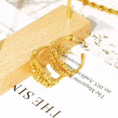 Exquisite Brazilian Gold Plated Wedding Jewelry Set Hight Quality Copper Beads Necklace Multi Layered Bracelet C Earring