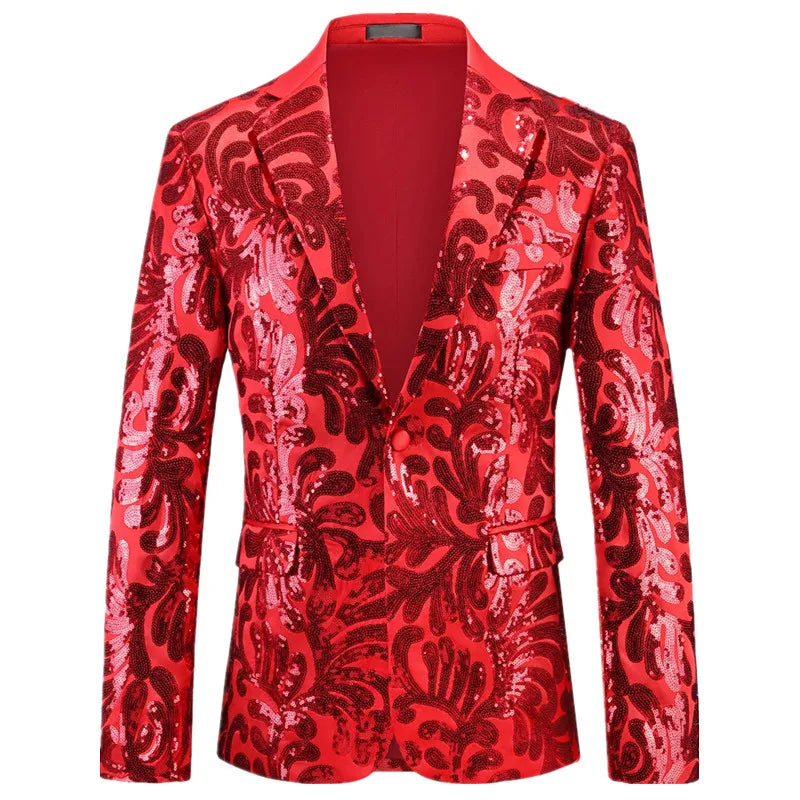Men's Red Single-Button V-Neck Suit Jacket, Asian Sizing Long Sleeve Coat, Wedding Party Wear Blazers. 2026 New