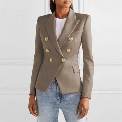 Spring Fashion New Women's Elegant Suit Jacket Double Breasted Lapel Long Sleeved Slim Fit Versatile Office Coats Blazer Women