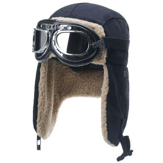 Army Military Ushanka Men&Women Windproof Winter Bomber Hats with Goggles Warm Lamb Wool Pilot Earflap Thermal Snow Cap
