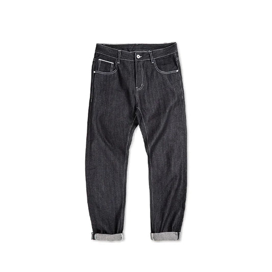 Vintage 13OZ Sliver Denim Jeans for Men Selvedge Raw Denim Autumn Mid-waisted Straight Pants Male Versatile Trousers