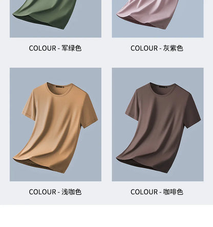 47% Cotton 47% Modal 6% Spandex T Shirt Men Short Sleeved Summer Round Neck Undershirt Plus Size Men's Solid Color Tops Tees