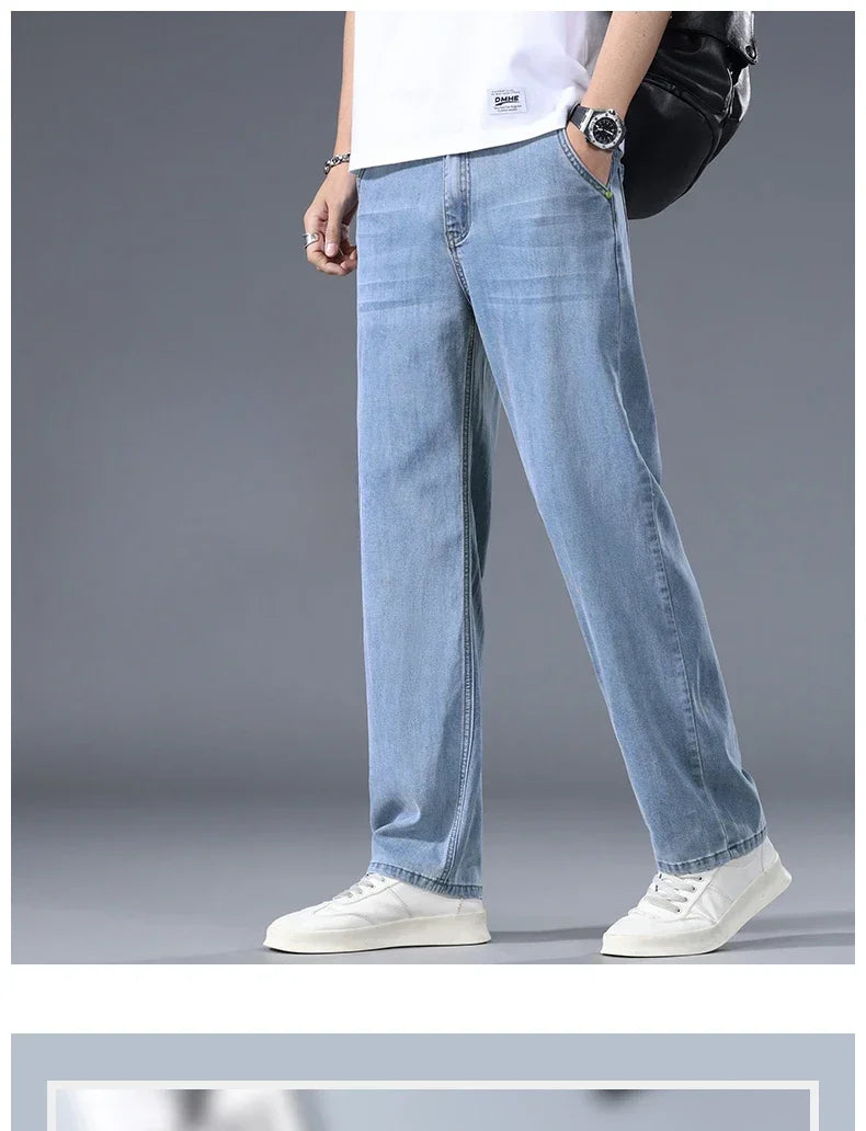 Business Jeans Men's Spring Thin Casual Straight Fashion Loose Brand Pants Comfortable Male Denim Trousers