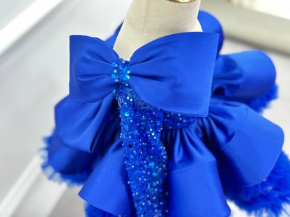 Gorgeous and Elegant Girls Dress Satin Bow Girls High-End Party Evening Dress Exquisite Baby Girl One-Year-Old Clothing