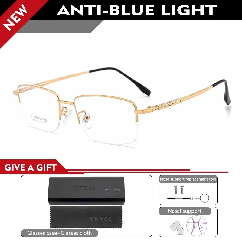 Pure Titanium Business Men's Half-rim Reading Glasses Men Fashion Simple Design Anti-blue Light Prescription Glasses 1052