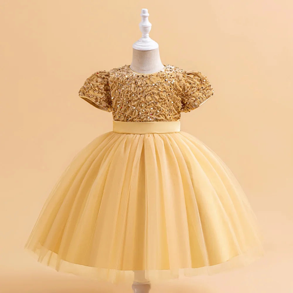 Summer Sequins Bow Party Dress For Girl Christmas Costume Elegant Wedding Princess Girls Dresses Lace Birthday Prom Gown Evening